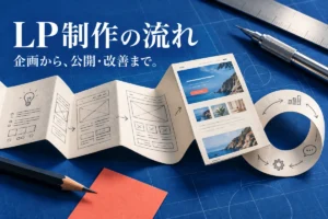 LP制作の流れ。企画から公開・改善までを連続したページで表現