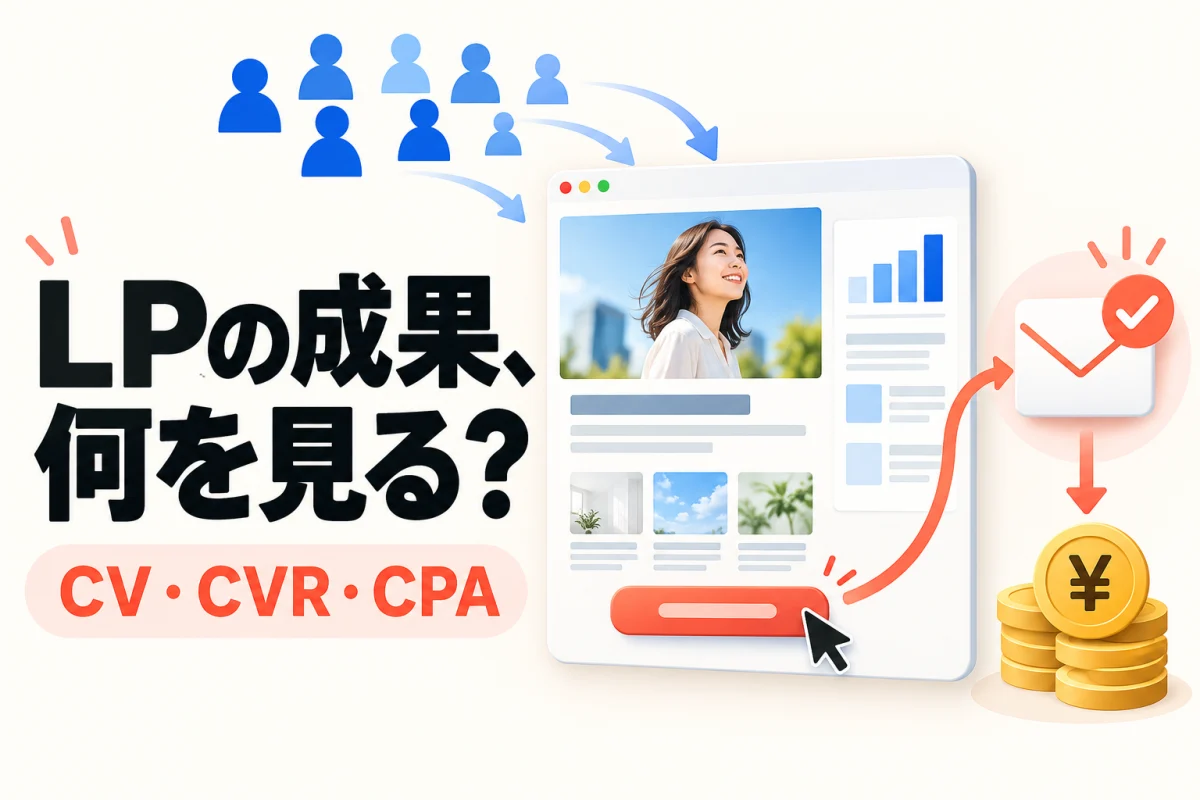 LPの成果、何を見る？CV・CVR・CPA。訪問者がLPから問い合わせに進む流れと費用を表現