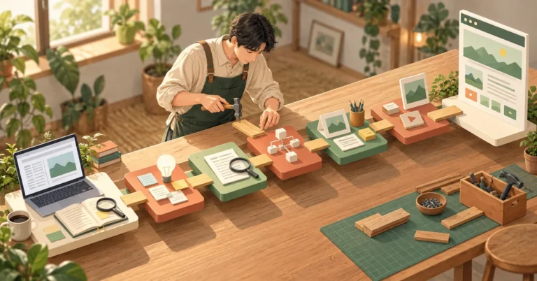 7段階の作業を進める自社AIO対策のイメージ